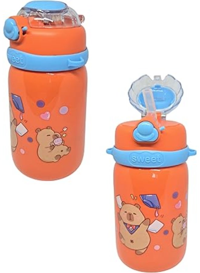 MINIIMODZ Sweet Bunny Kids Water Bottle – 500ml BPA-Free Plastic Bottle with Straw | School, Toddler & Picnic Use (Pack Of 1) (ORANGE) - Image 2